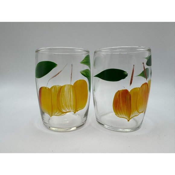 2 Bartlett Collins Gay Fad Handpainted juice glasses Peaches  3.25" - Picture 1 of 6